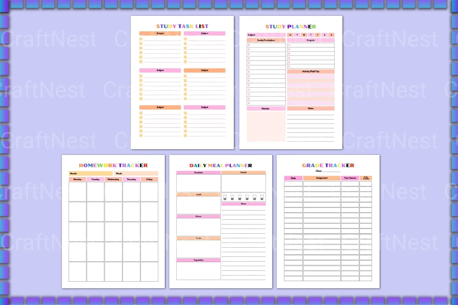 ADHD Printable Planner goal setting and habit tracker worksheets