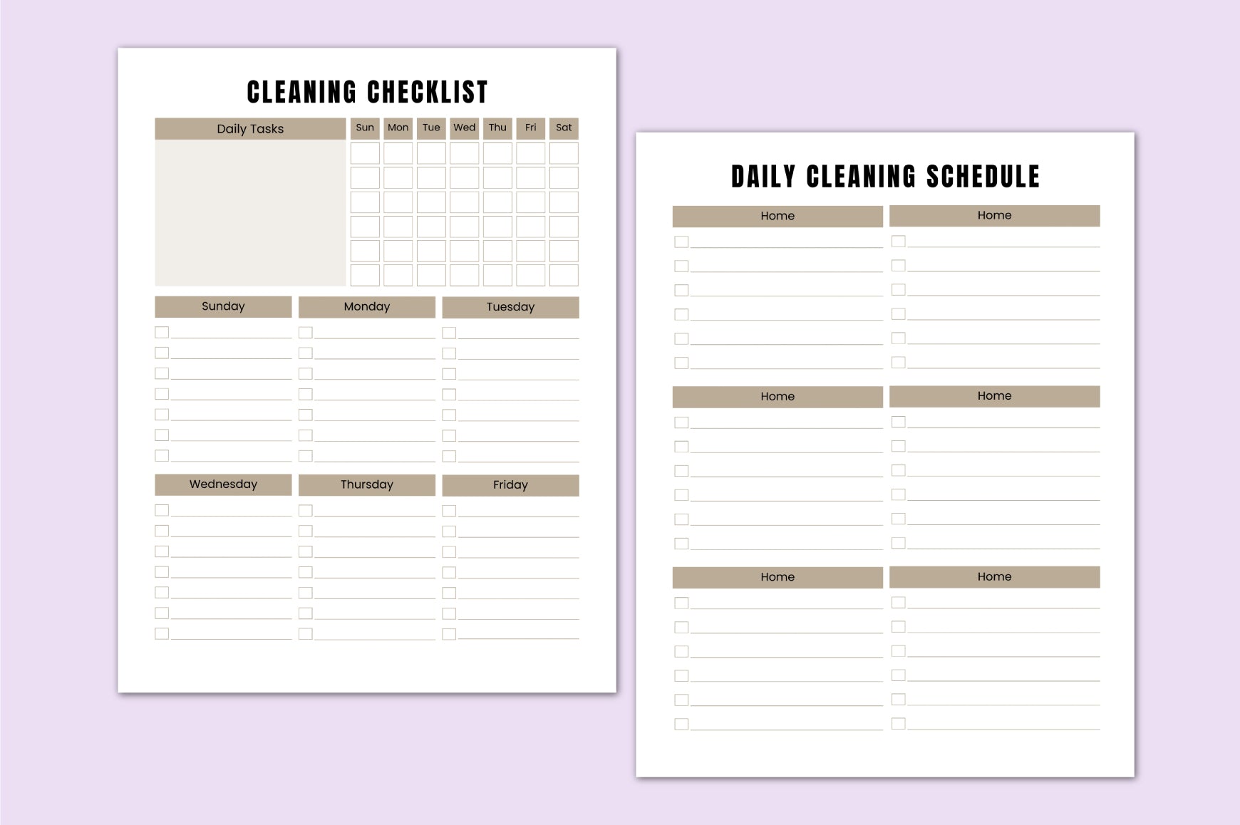 ADHD Home Cleaning Workbook including room-by-room cleaning checklists