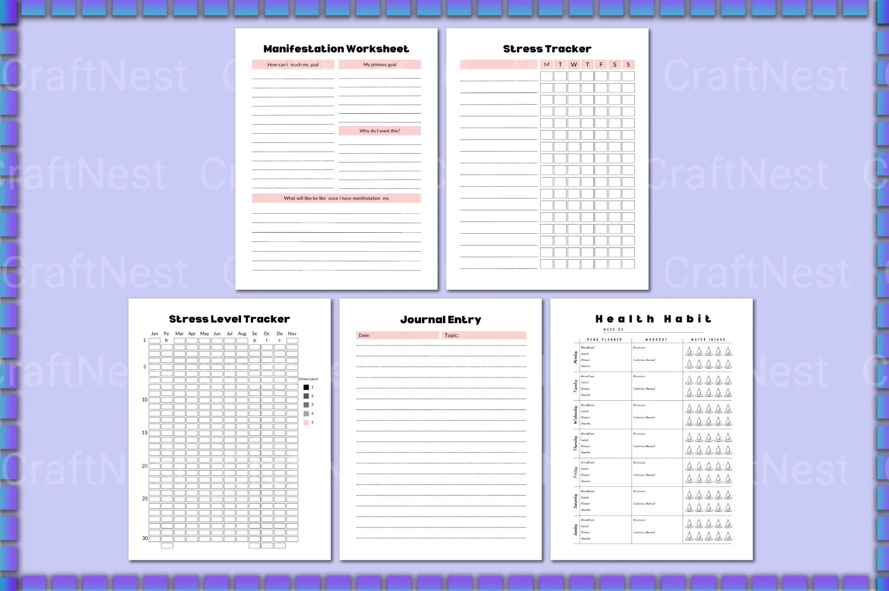 ADHD Mental Health Planner for Improved Focus mood tracker and planner pages