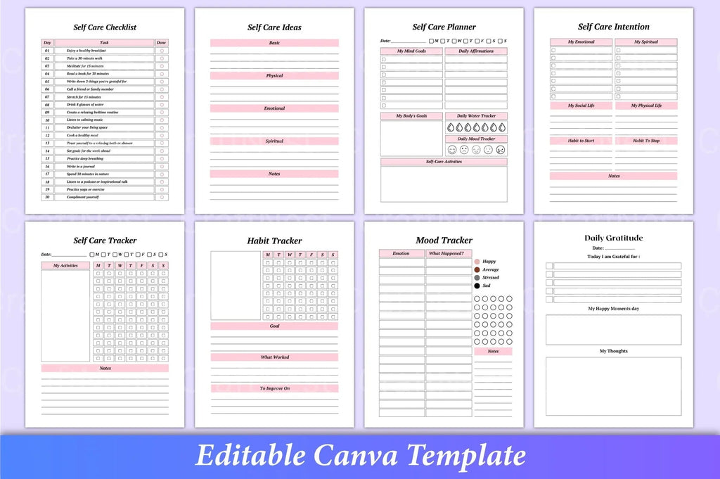 ADHD wellness planner with mindfulness exercises, self-care checklist, and reflection pages
