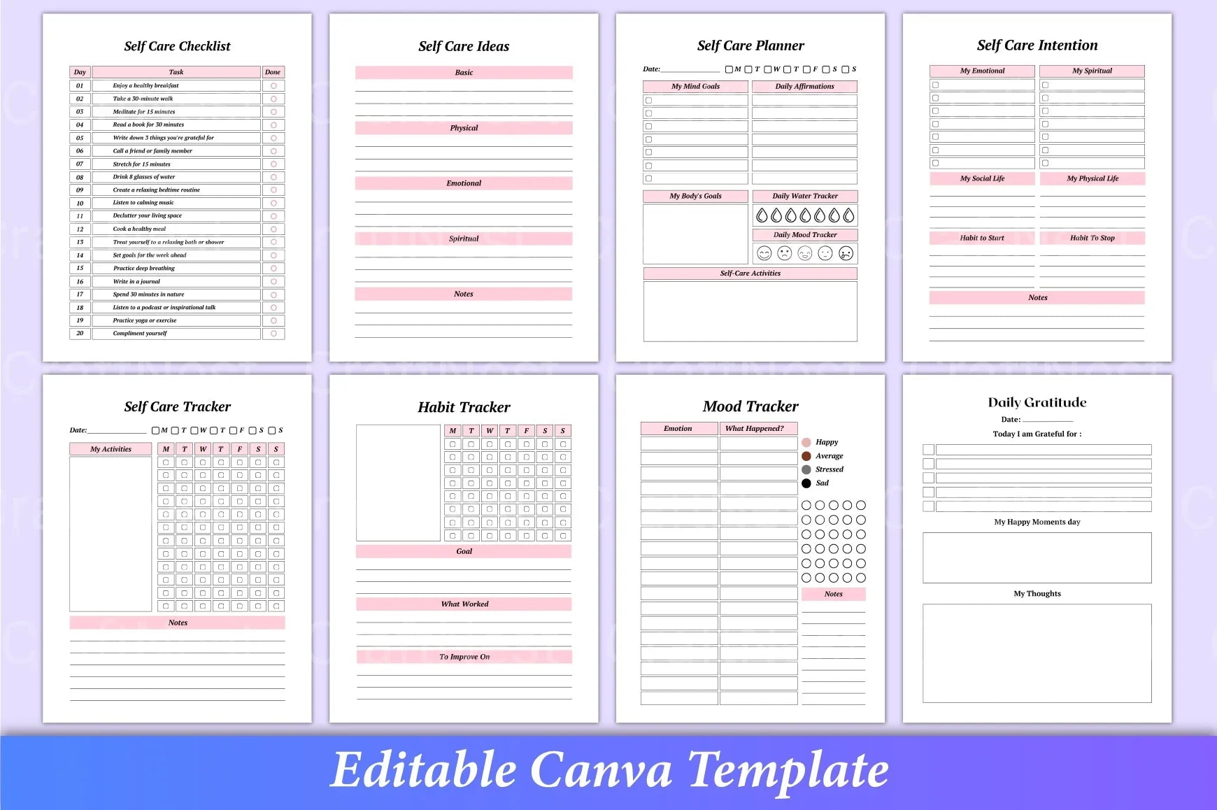 ADHD wellness planner with mindfulness exercises, self-care checklist, and reflection pages