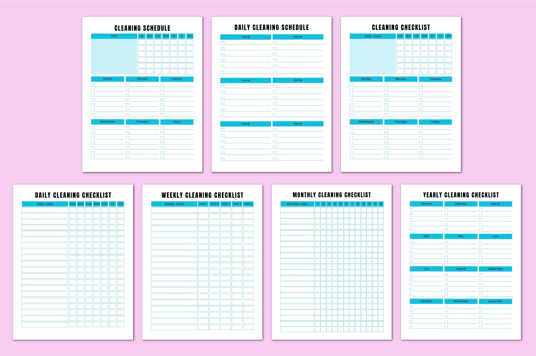 ADHD Cleaning Workbook with task planner and home organization pages