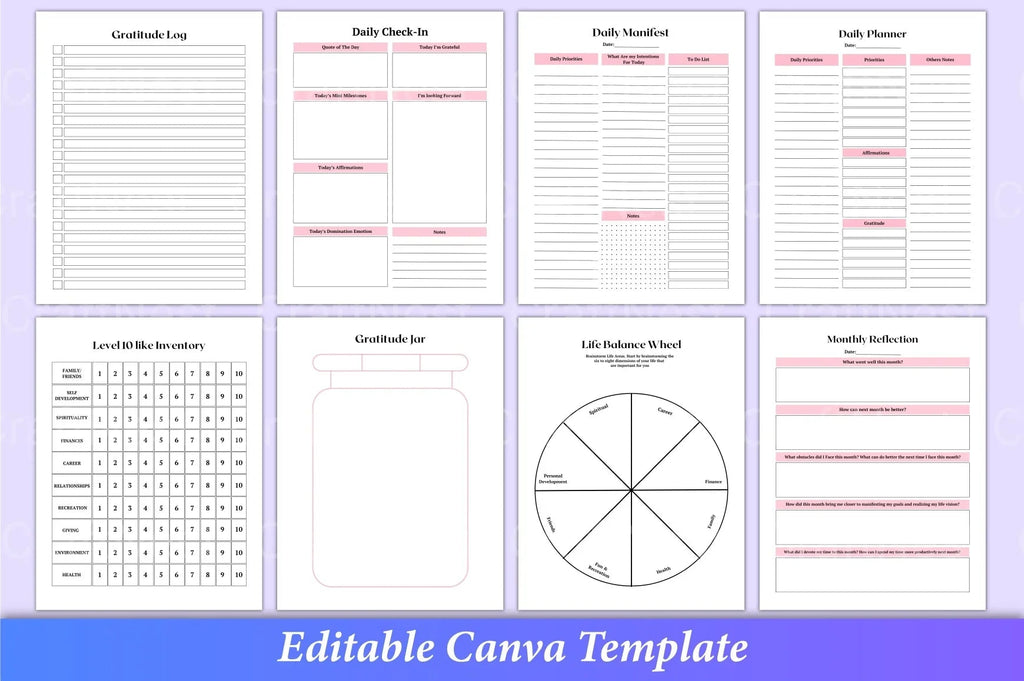 ADHD printable planner featuring wellness journal, routine planner, and productivity tools