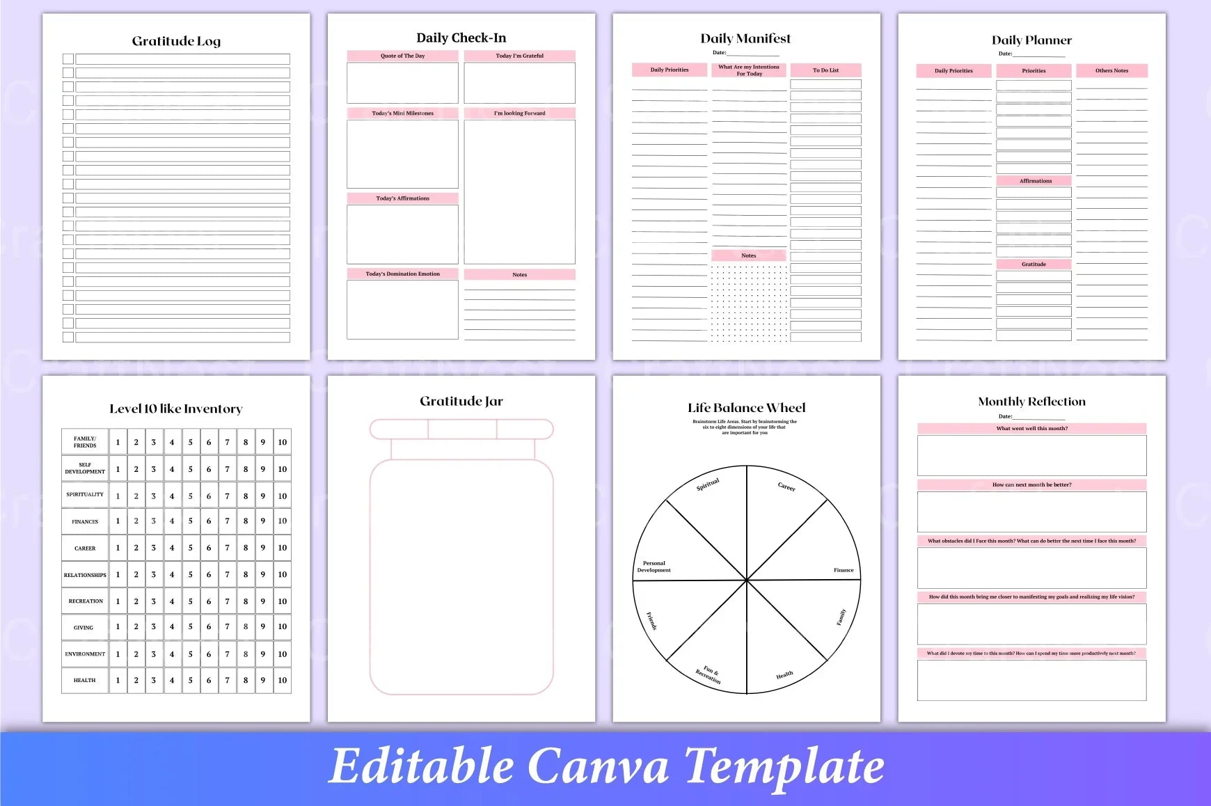 ADHD printable planner featuring wellness journal, routine planner, and productivity tools