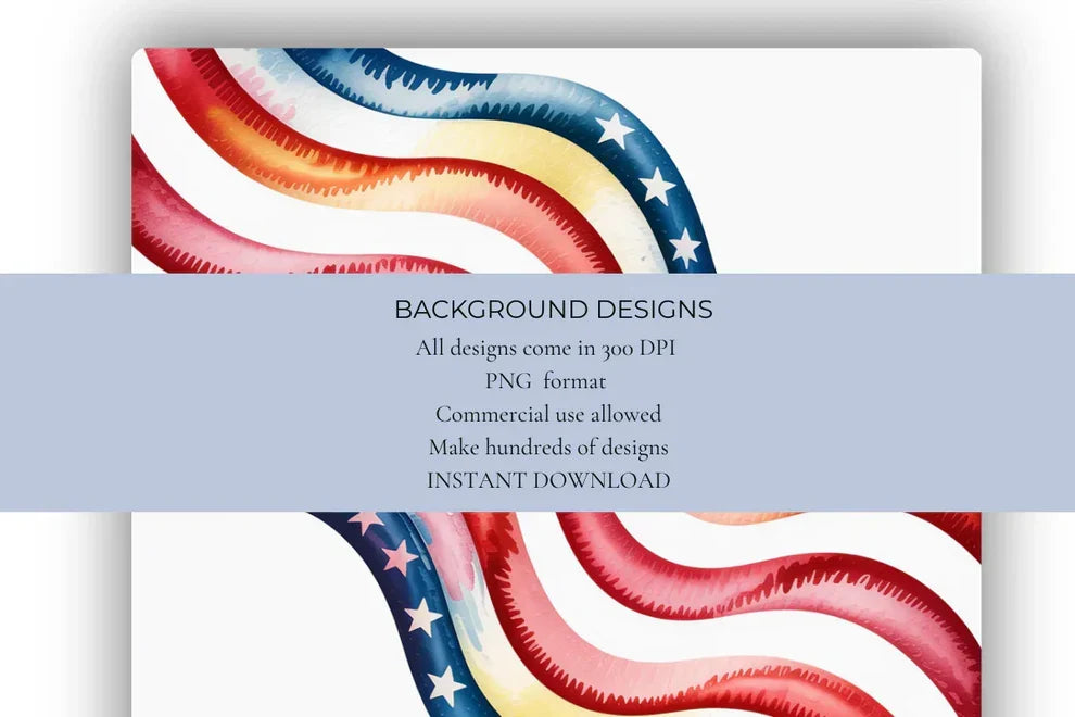 Watercolor USA flag wavy stripe background digital product.