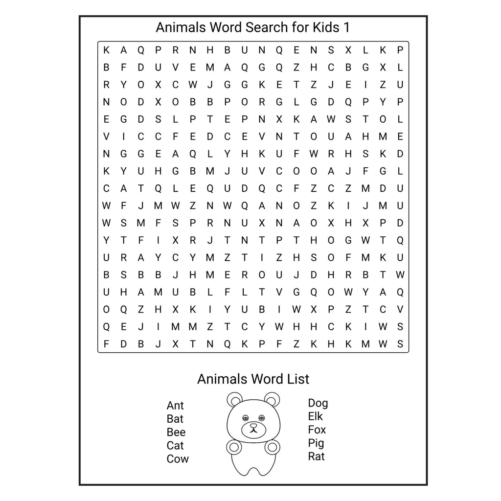 Animals Word Search for Kids