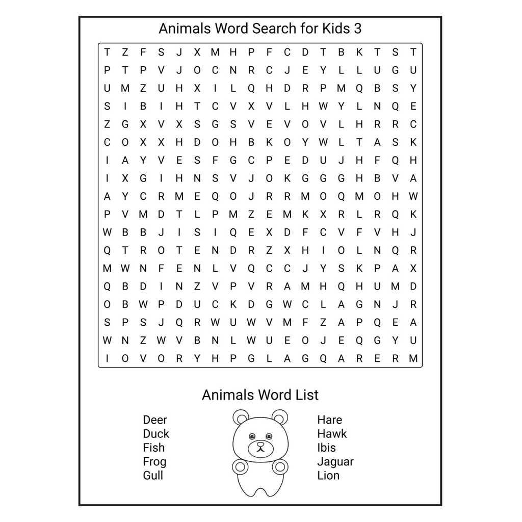 Animals Word Search for Kids