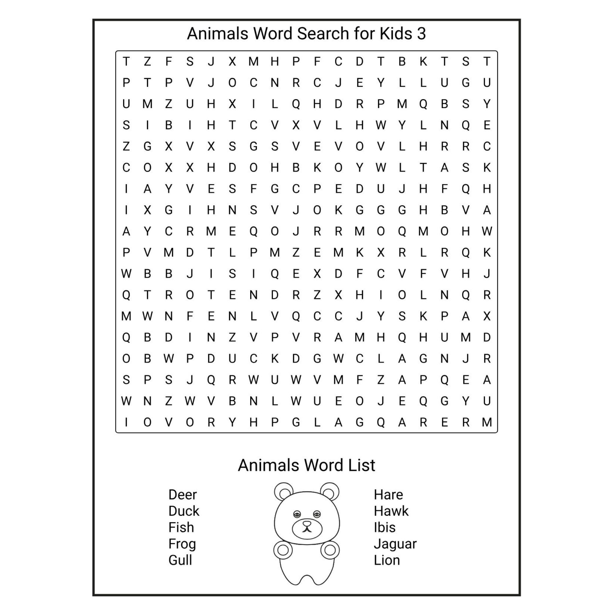 Animals Word Search for Kids