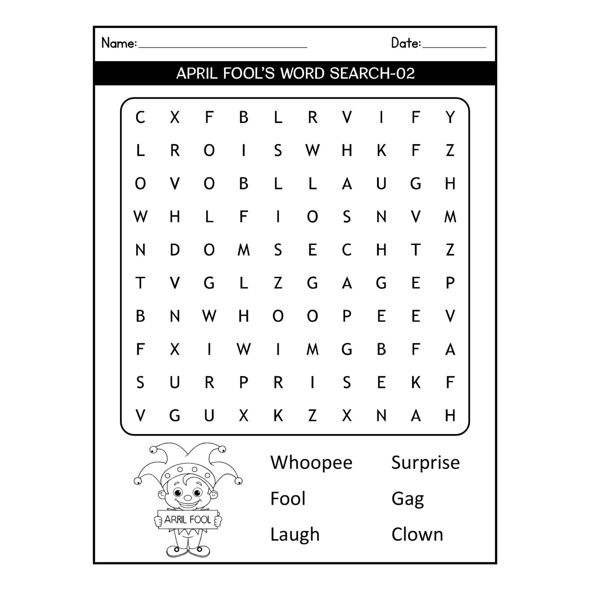 April Fools' Word Search Puzzles for Kids