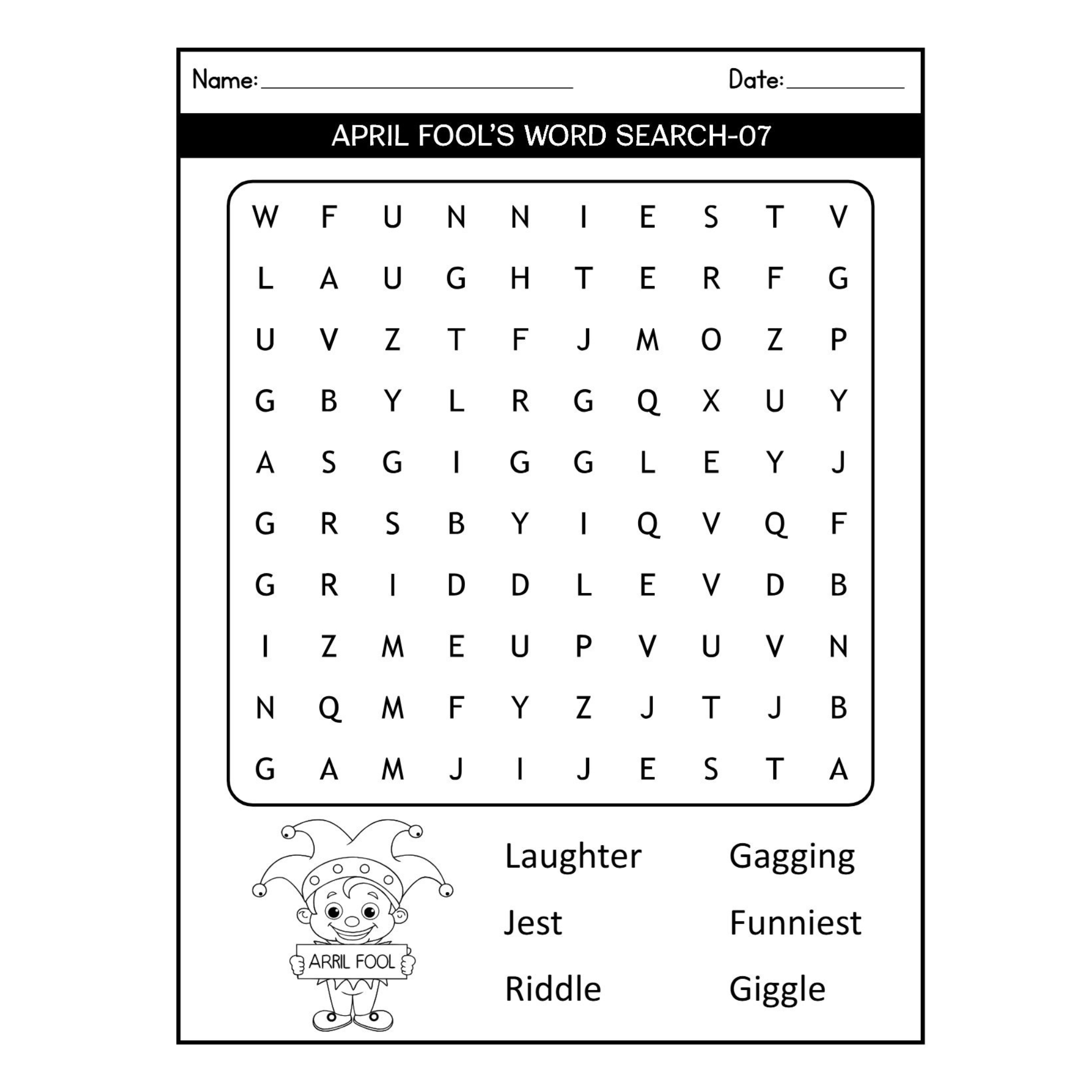 April Fools' Word Search Puzzles for Kids