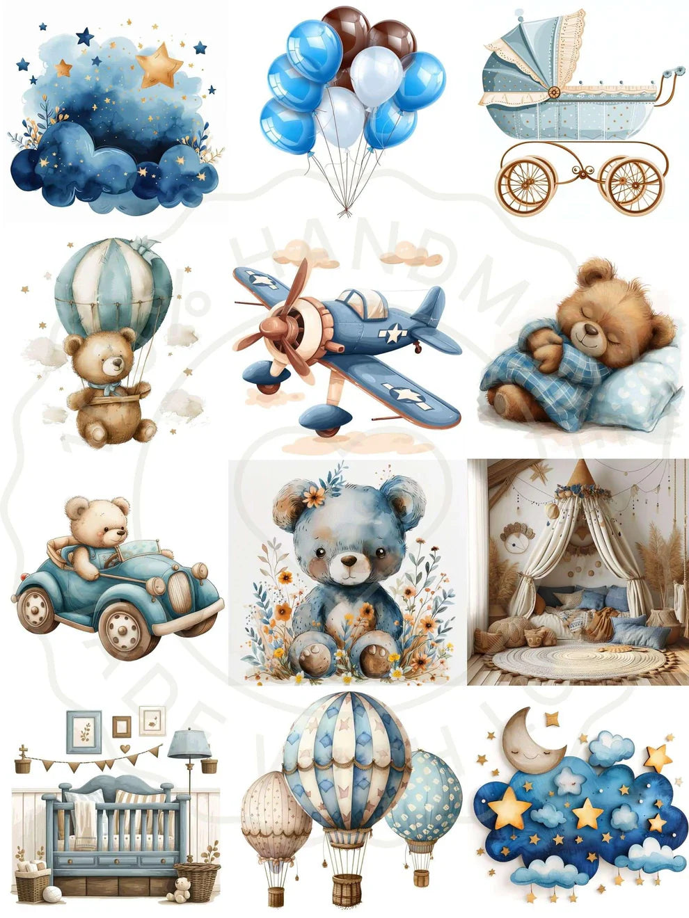 Blue Boy Baby Shower Floral Clipart