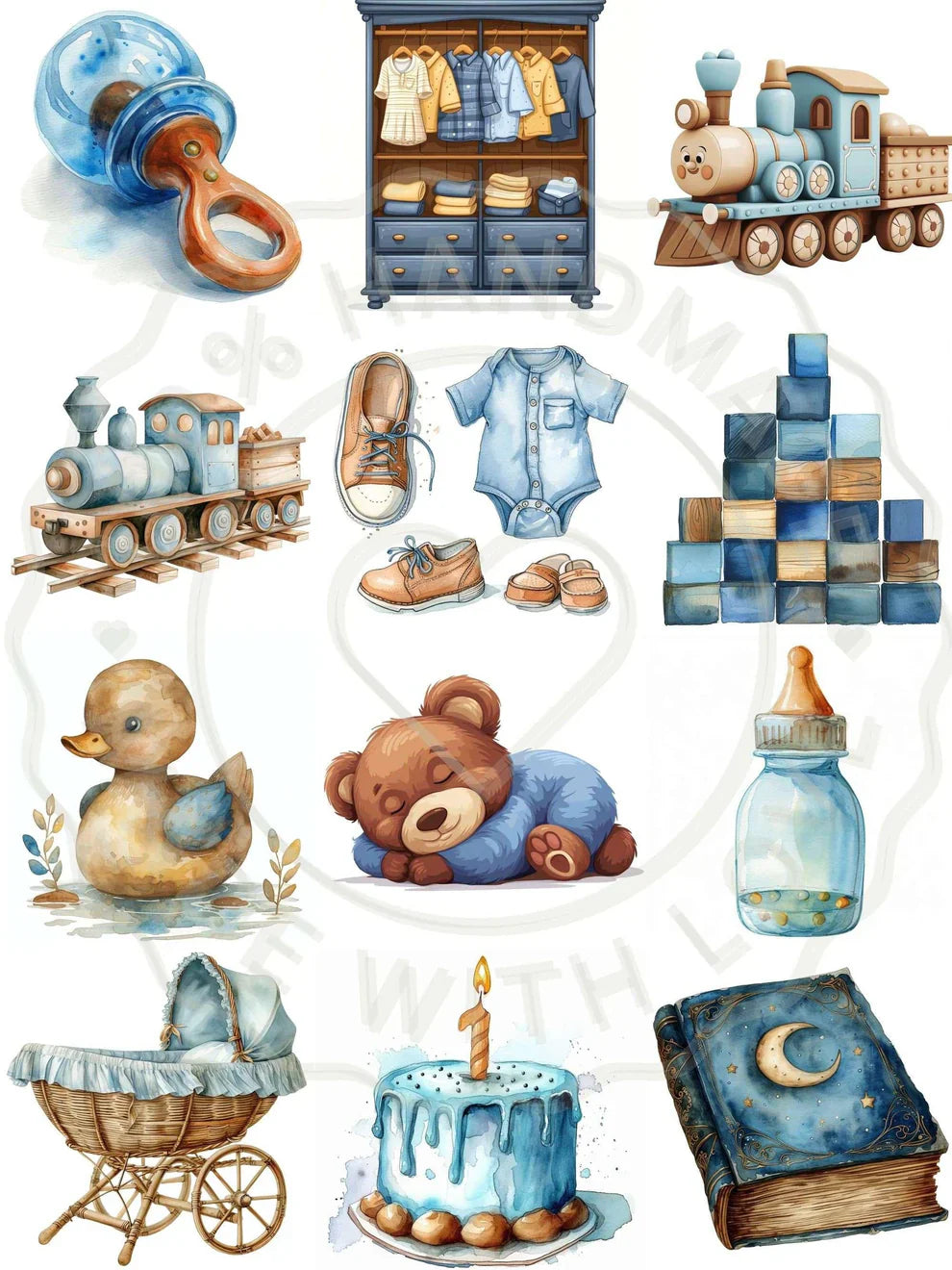 Blue Boy Baby Shower Floral Clipart