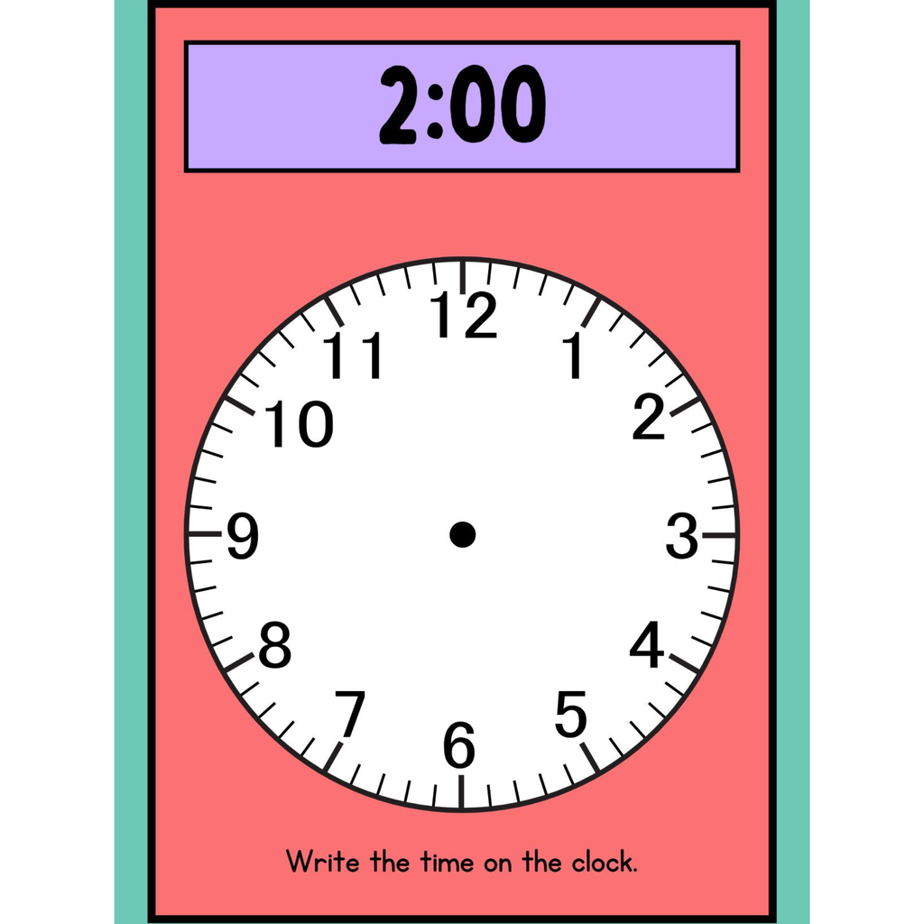 Colorful Write and Wipe Clock Worksheets