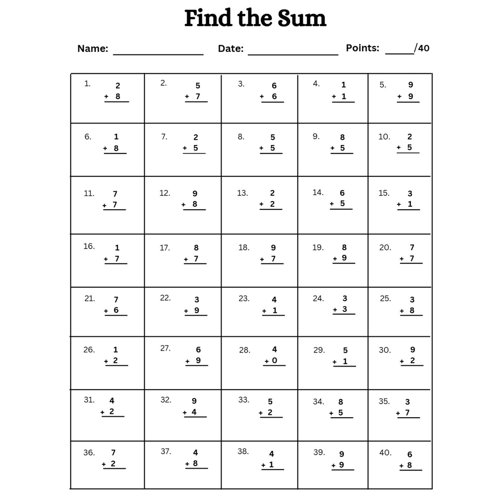 Find the Sum Addition Worksheets