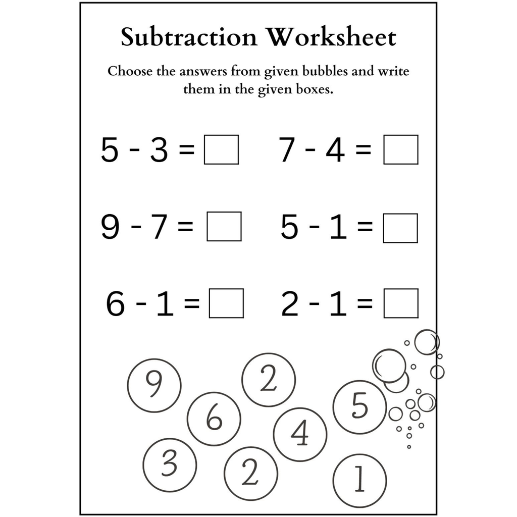 Subtraction Choose the Answer Worksheets