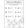 Subtraction Choose the Answer Worksheets