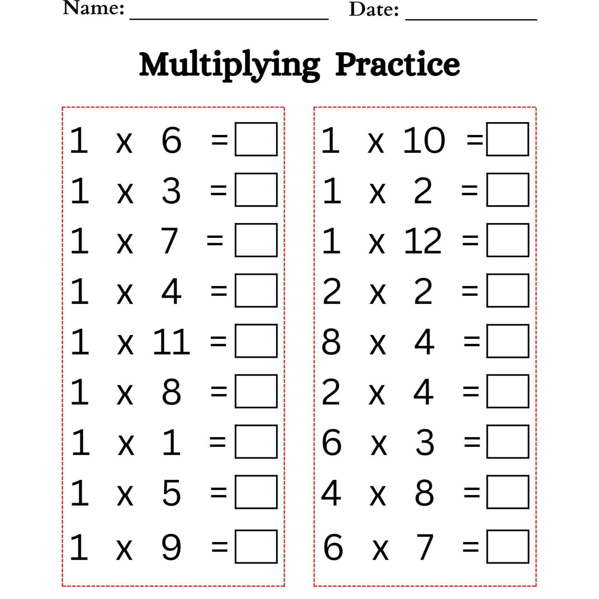 Multiplication Practice Worksheets
