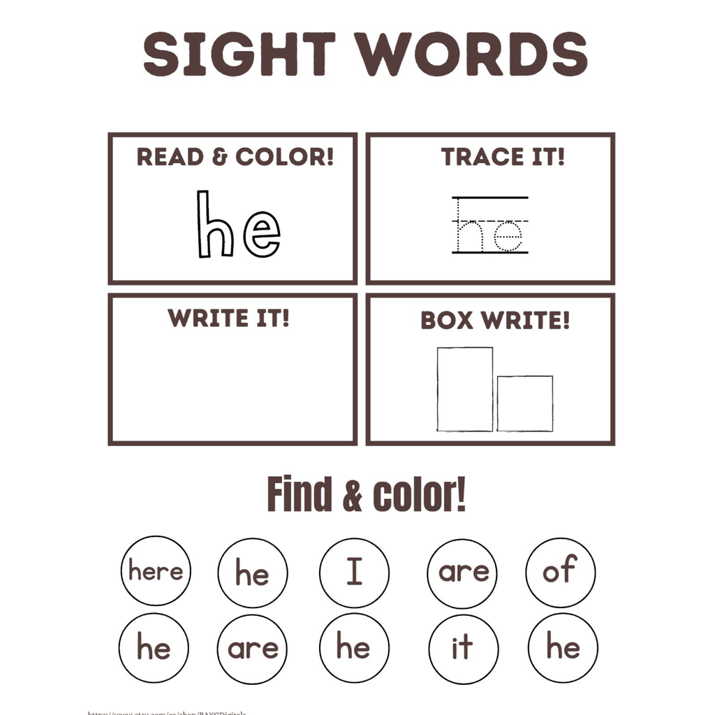 Sight Words Read Trace Write Worksheets