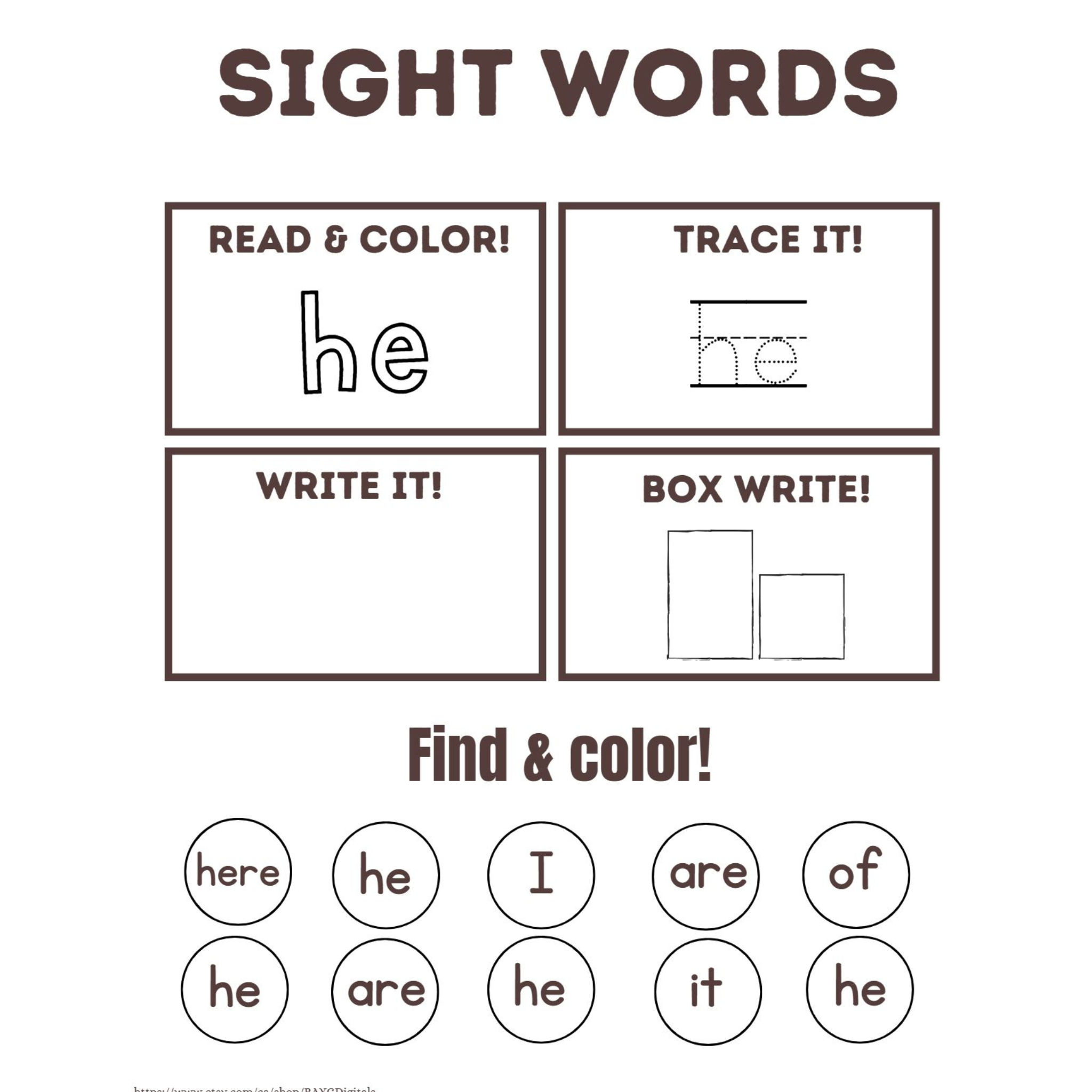 Sight Words Read Trace Write Worksheets