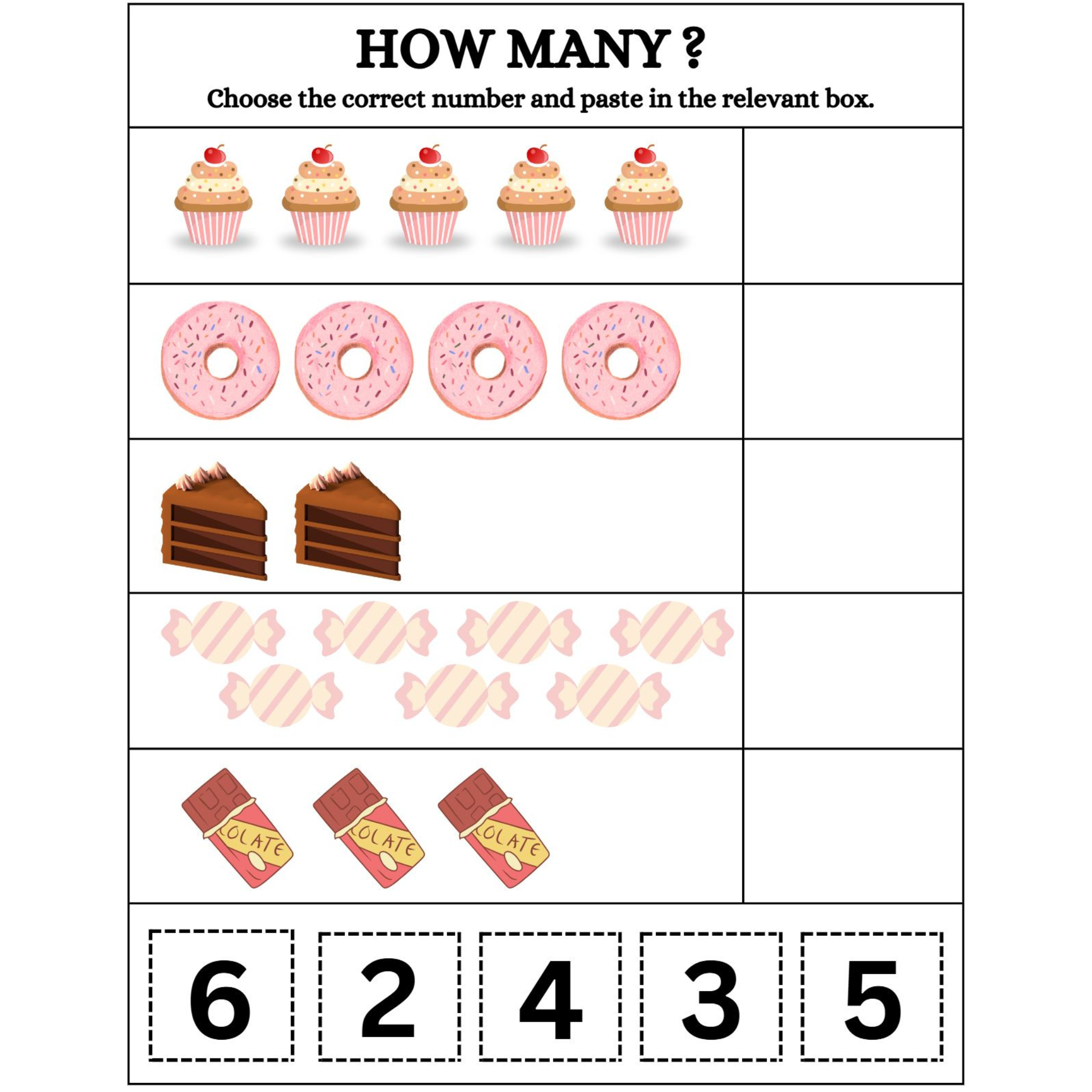 How Many Cut and Paste Counting Worksheets