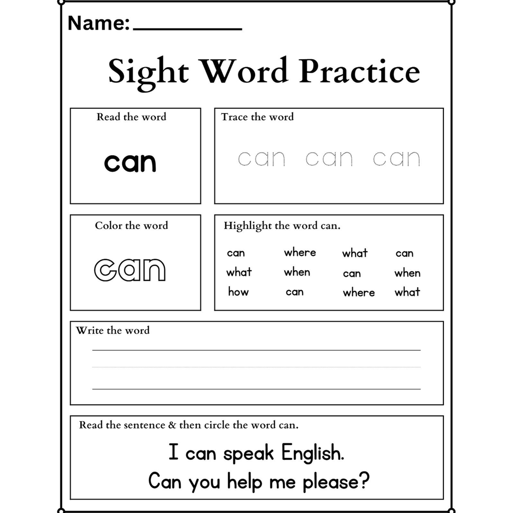 Sight Words Tracing Worksheets