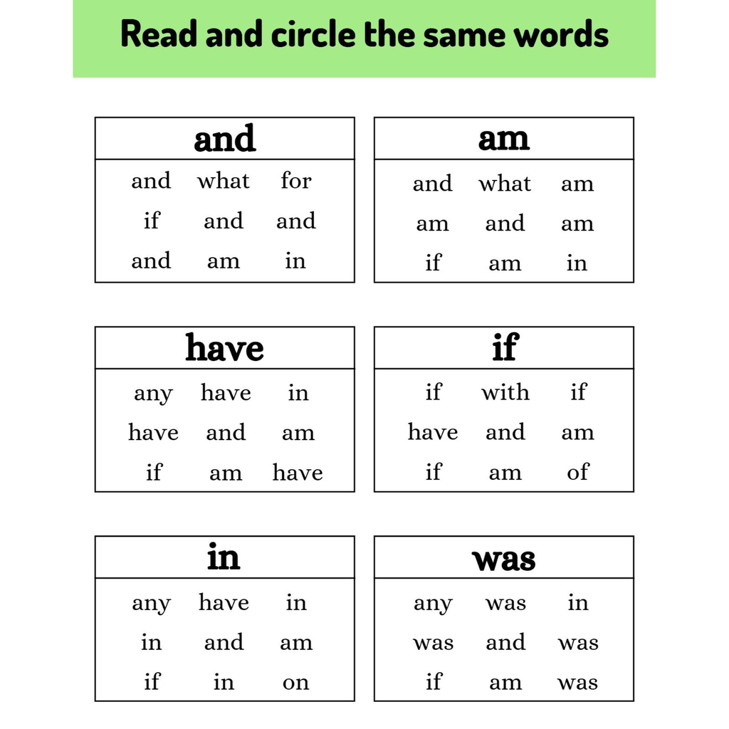 Sight Word Read and Circle Worksheets