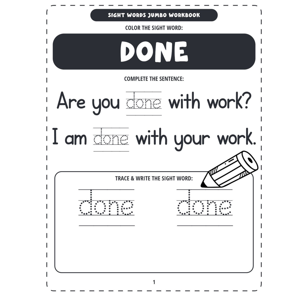 Sight Words Jumbo Workbook Trace Write Color Activities