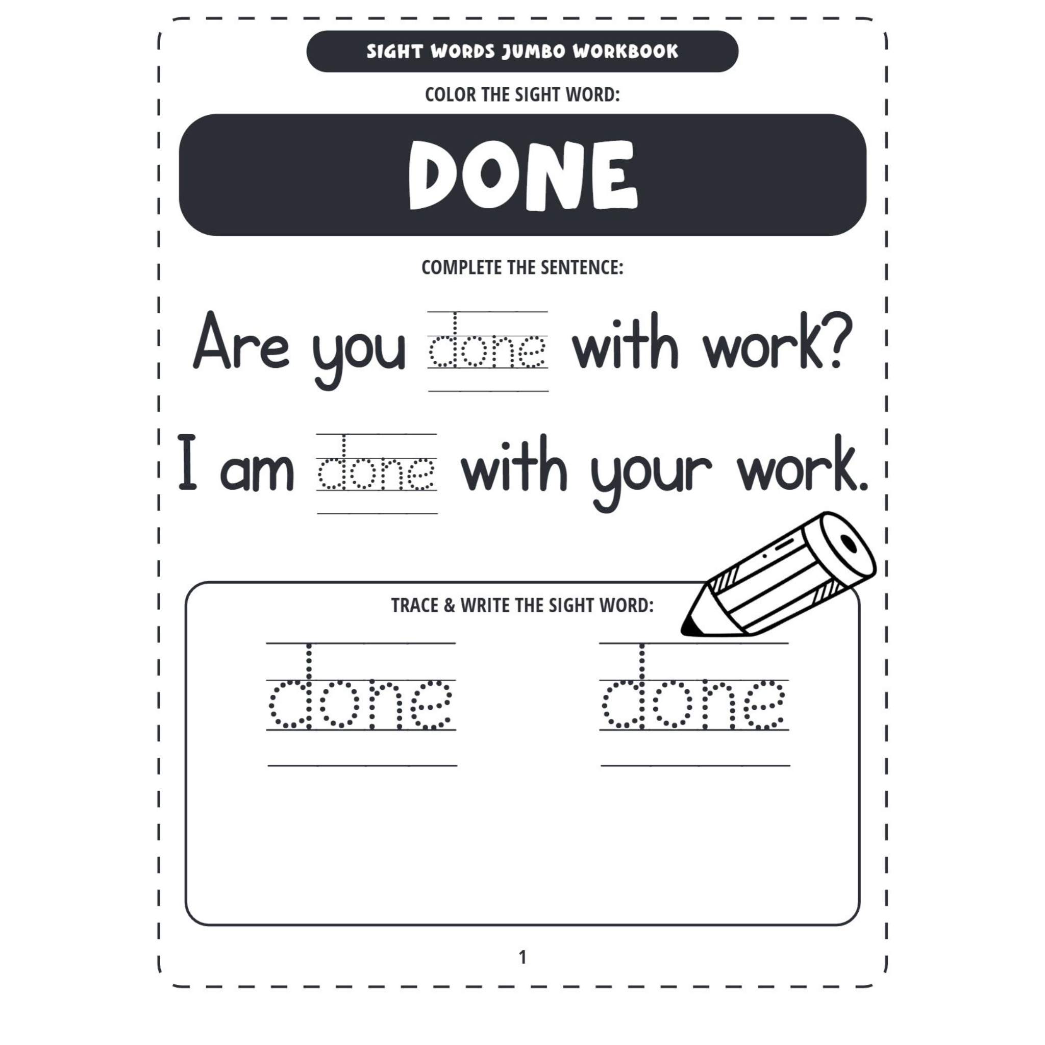 Sight Words Jumbo Workbook Trace Write Color Activities