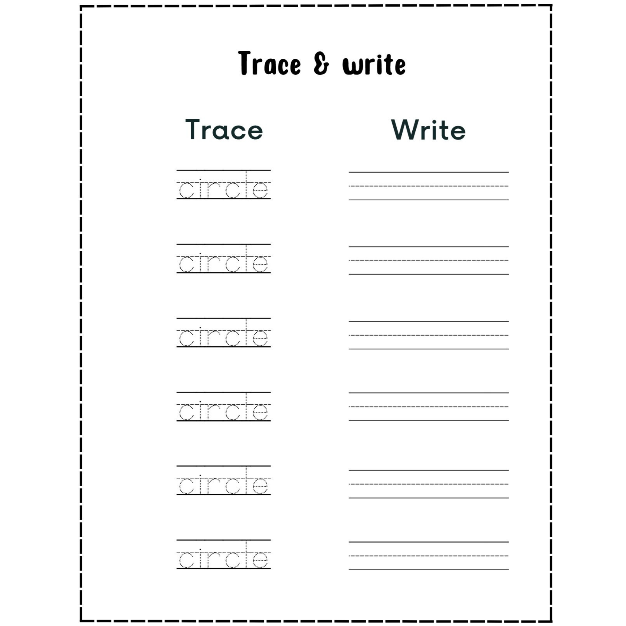 Trace and Write Shapes Worksheets