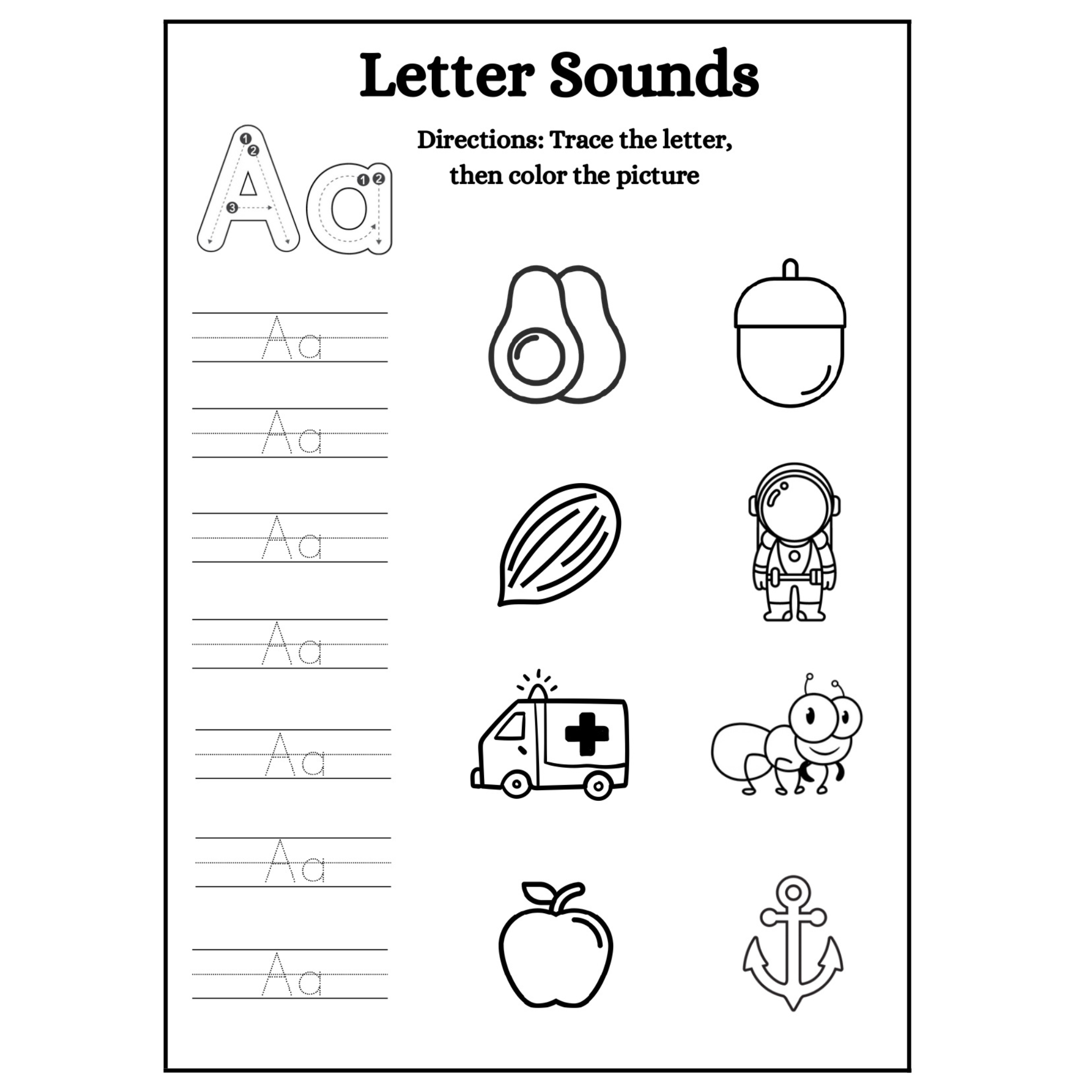 Letter Sounds Tracing Coloring Worksheets a to Z