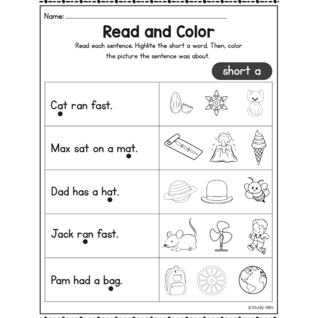 CVC Word Fluency Read and Color Worksheets