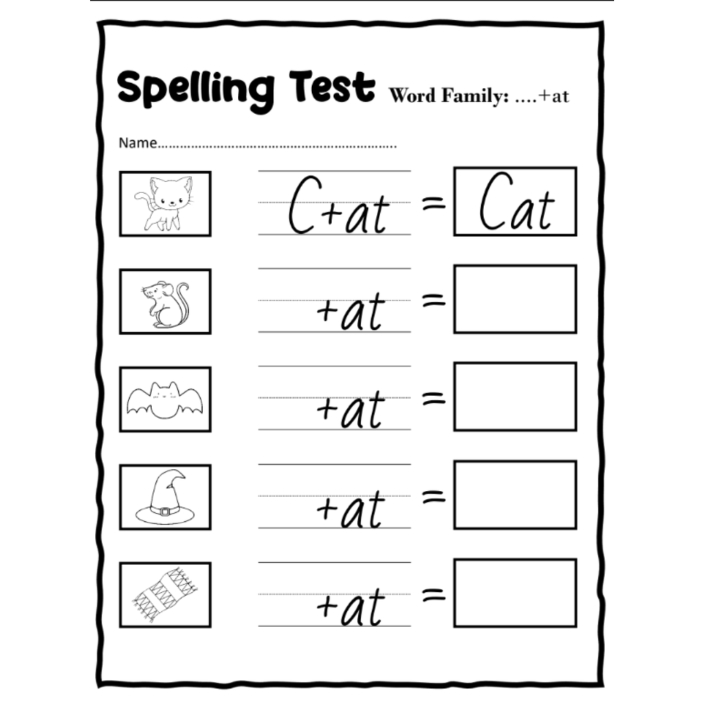 Early Writers Word Family Spelling Test Papers