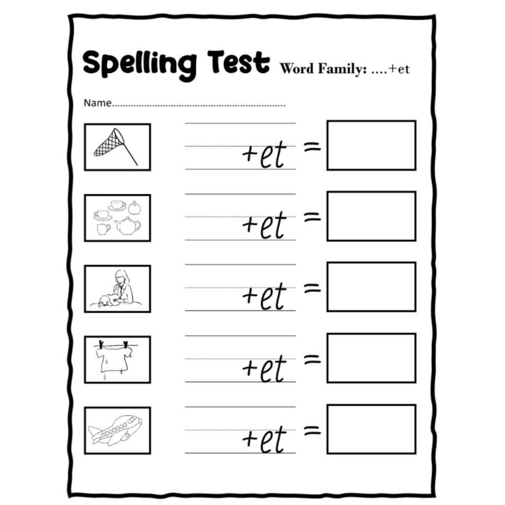 Early Writers Word Family Spelling Test Papers