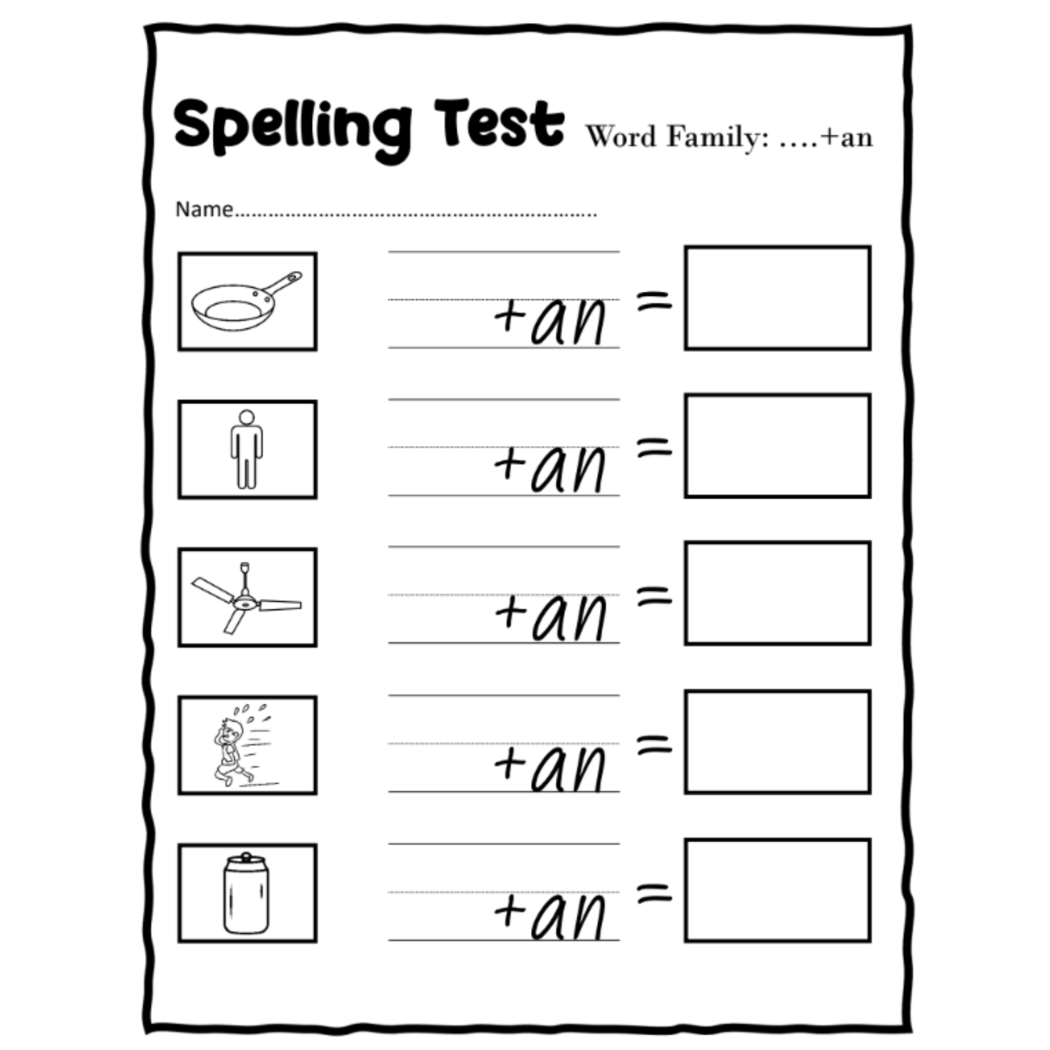 Early Writers Word Family Spelling Test Papers