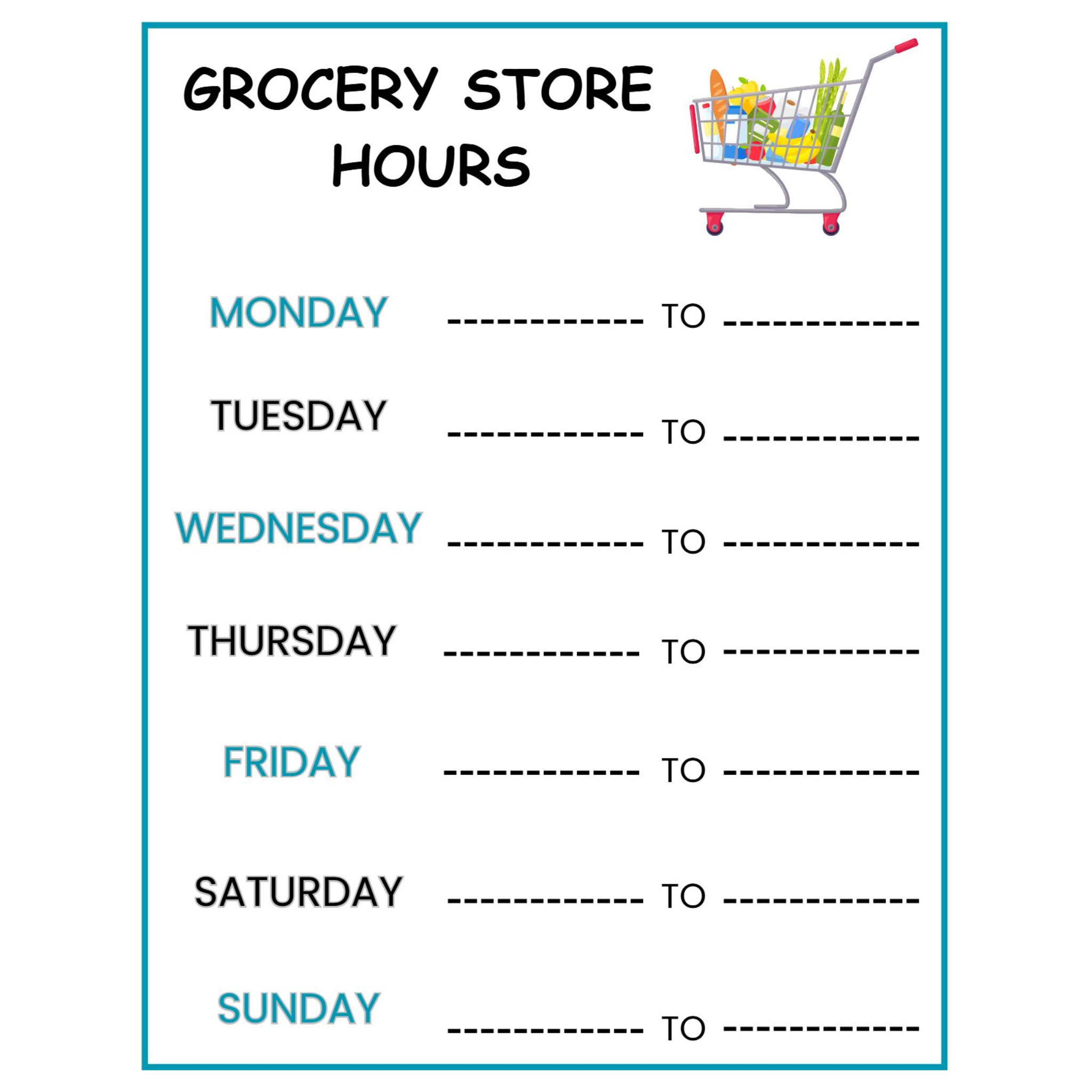 Grocery Store Dramatic Play Printables