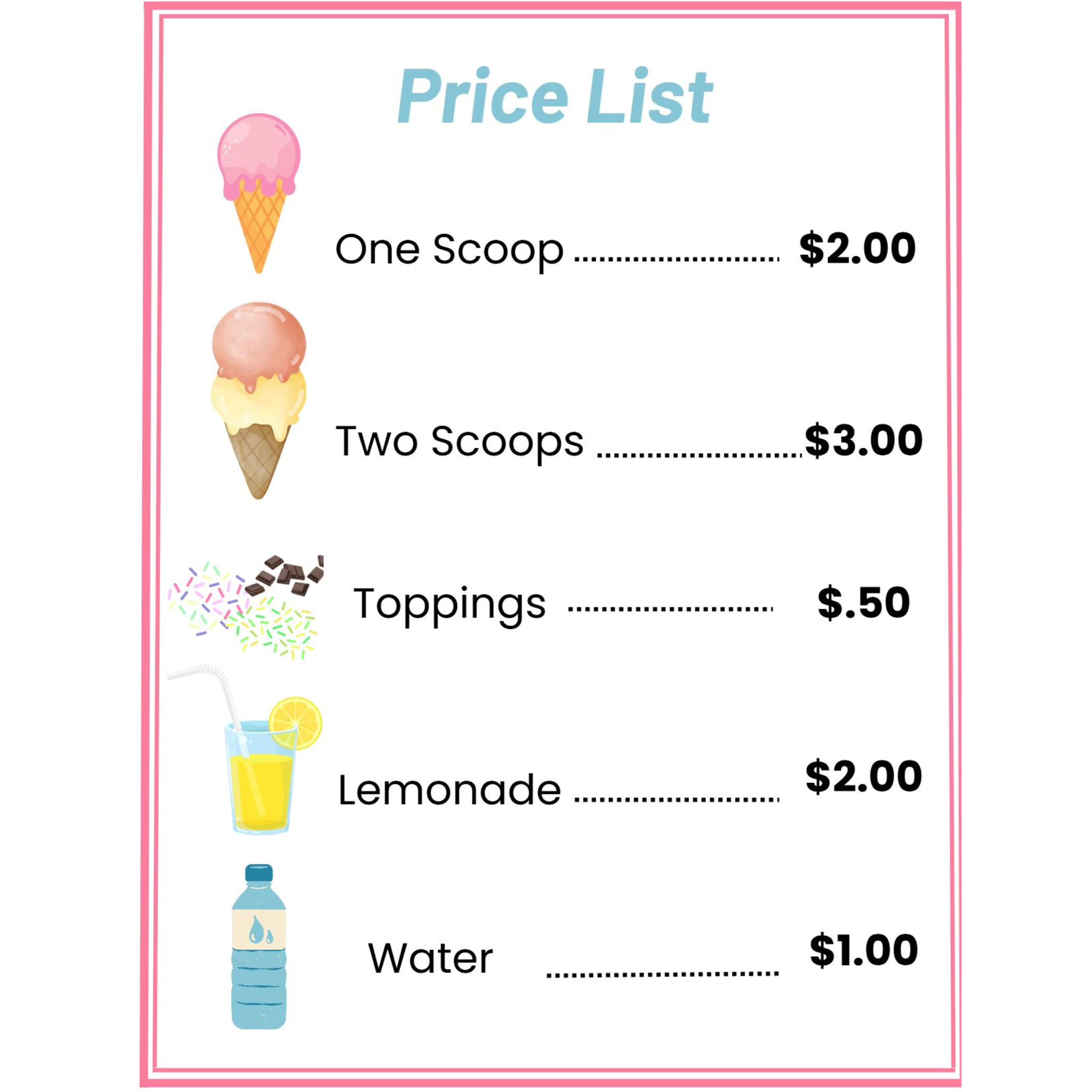 Ice Cream Shop Dramatic Play Pack