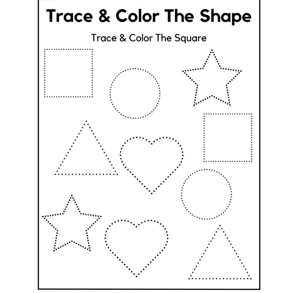 Trace and Color the Shape Worksheets