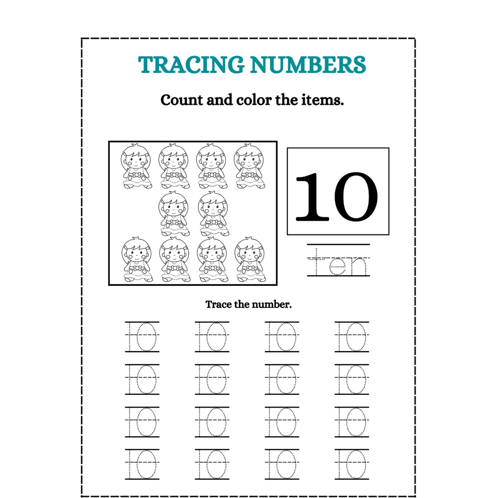 Tracing Numbers Count and Color Worksheets