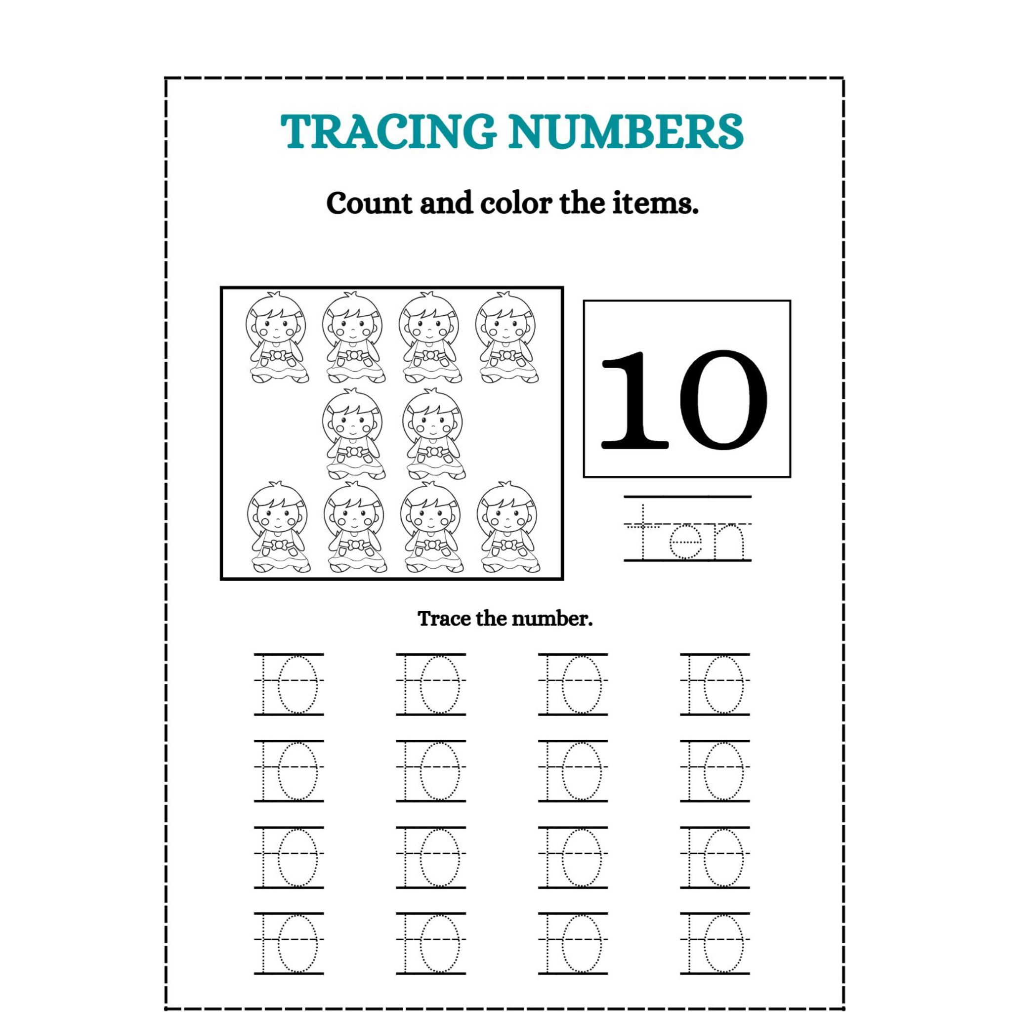 Tracing Numbers Count and Color Worksheets