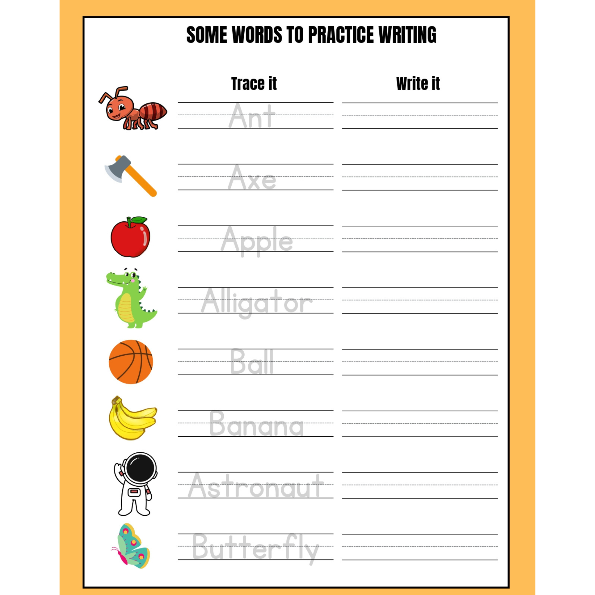 Alphabet Word Tracing Practice Worksheets