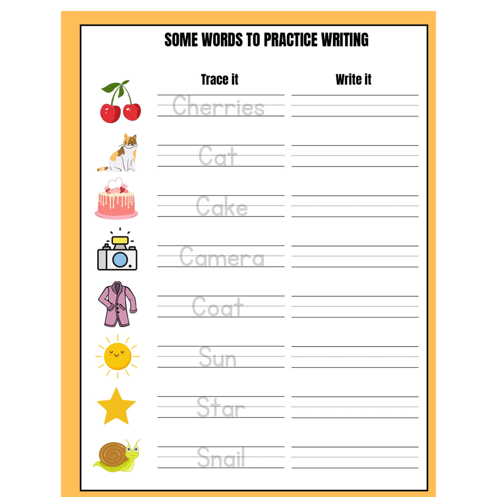 Alphabet Word Tracing Practice Worksheets