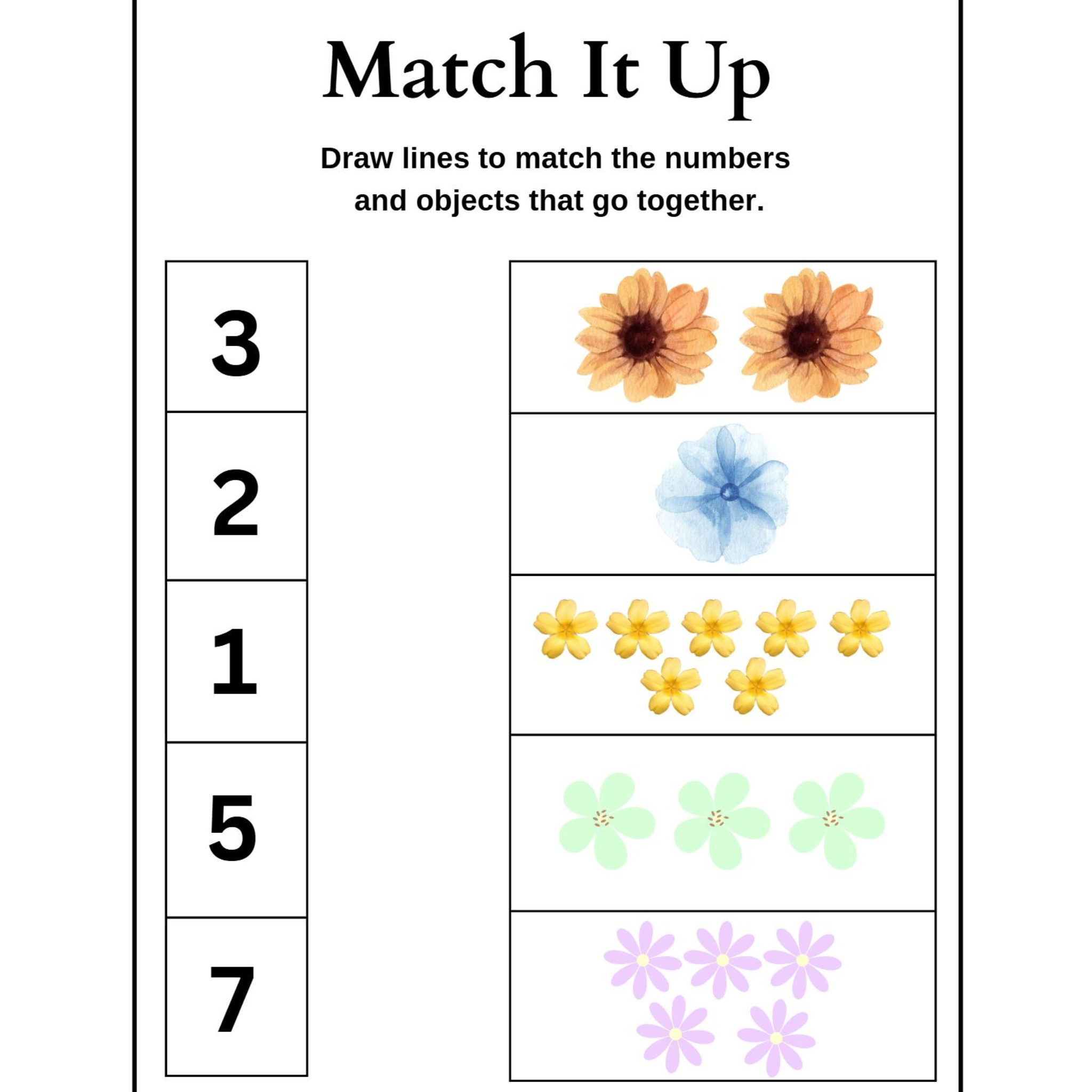 Match Numbers with Objects Worksheets