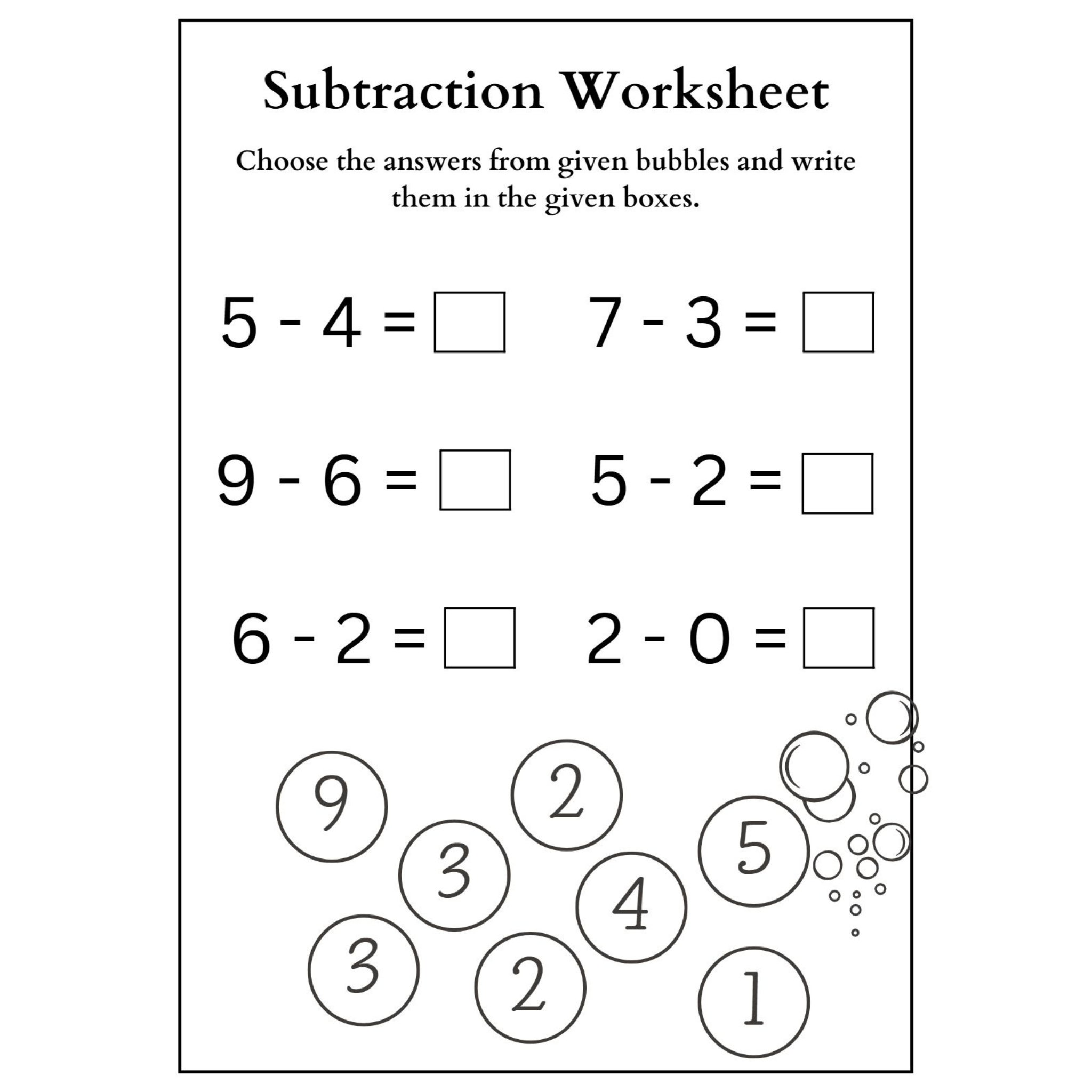Subtraction Choose the Answer Worksheets