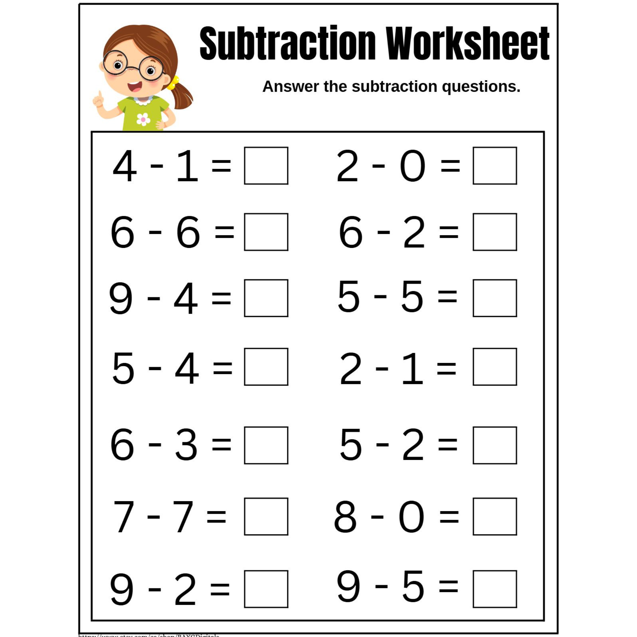 Basic Subtraction Practice Worksheets