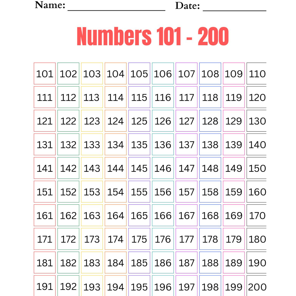 Number Charts 1 100 Worksheets