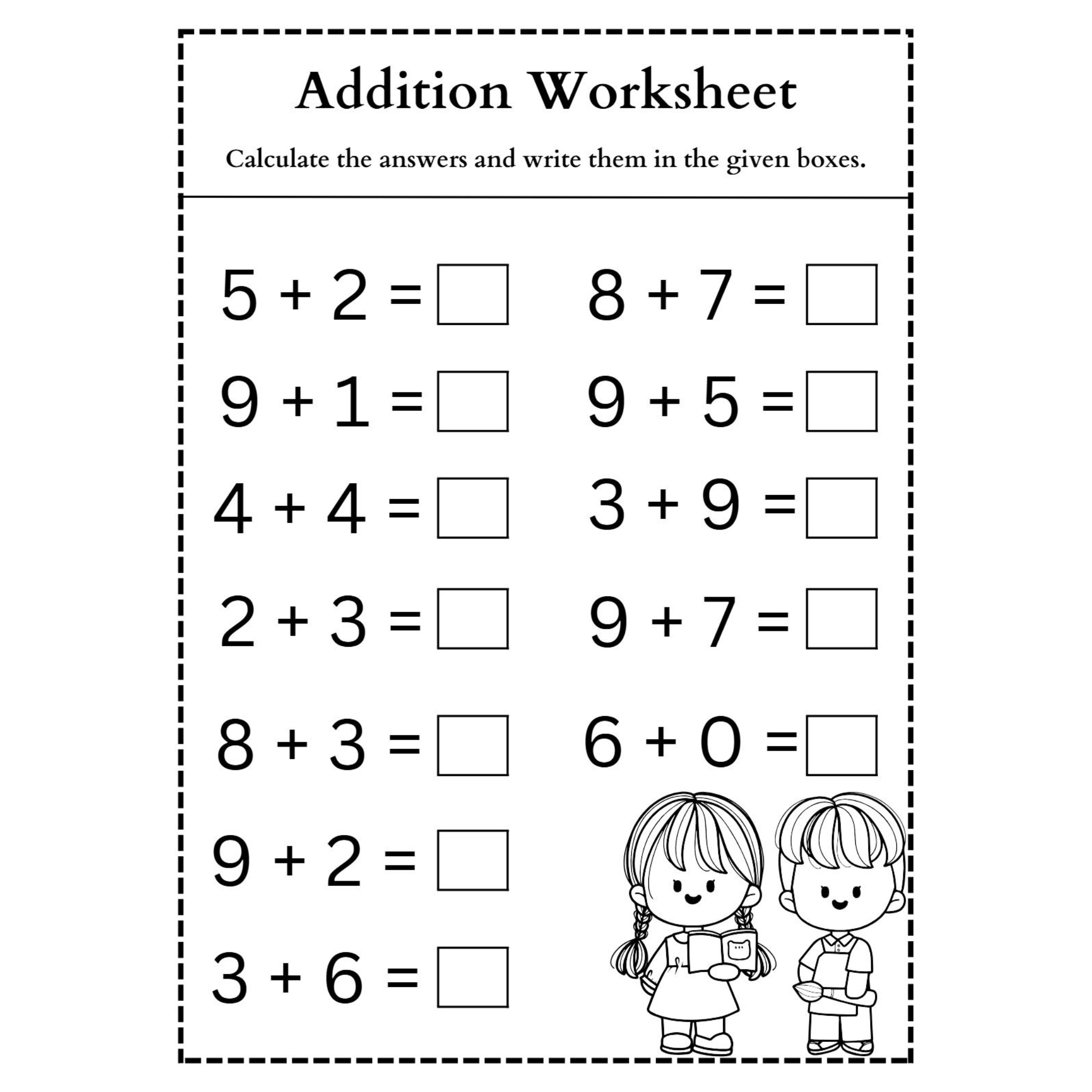 Addition Worksheet with Answer Boxes