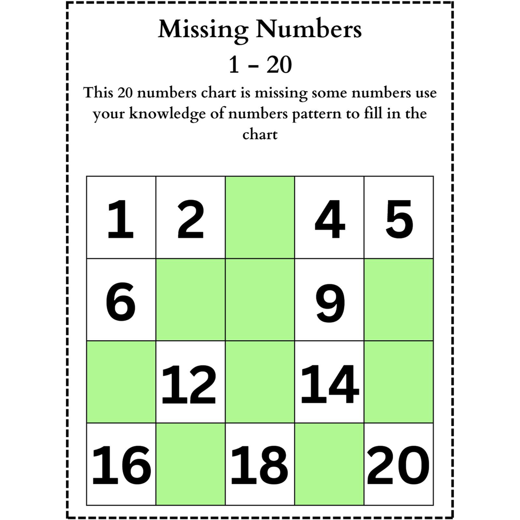 Missing Numbers 1 20 Worksheets