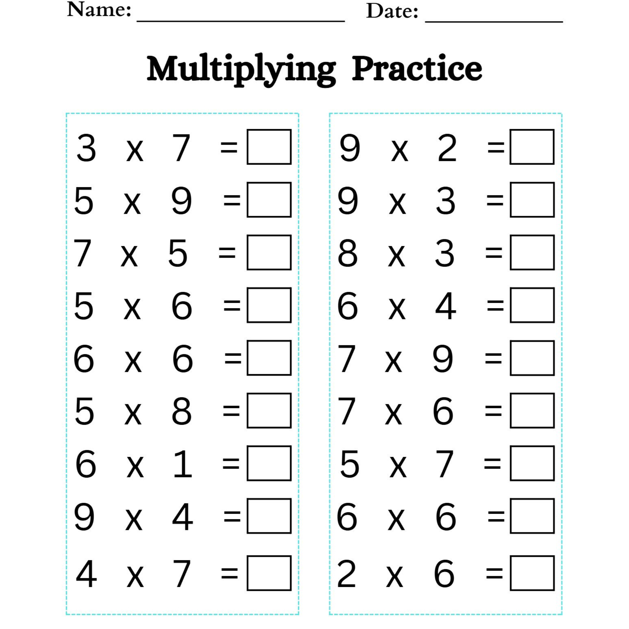 Multiplication Practice Worksheets