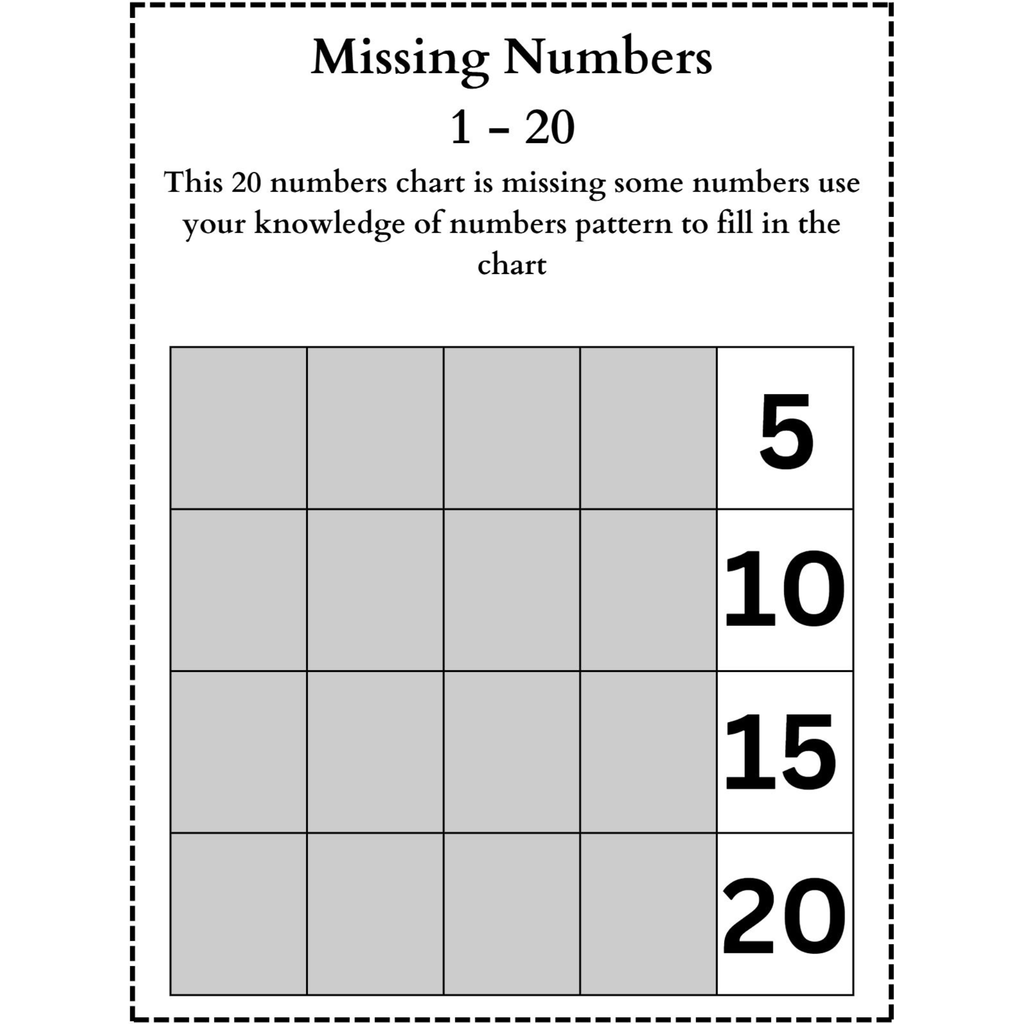 Missing Numbers 1 20 Worksheets