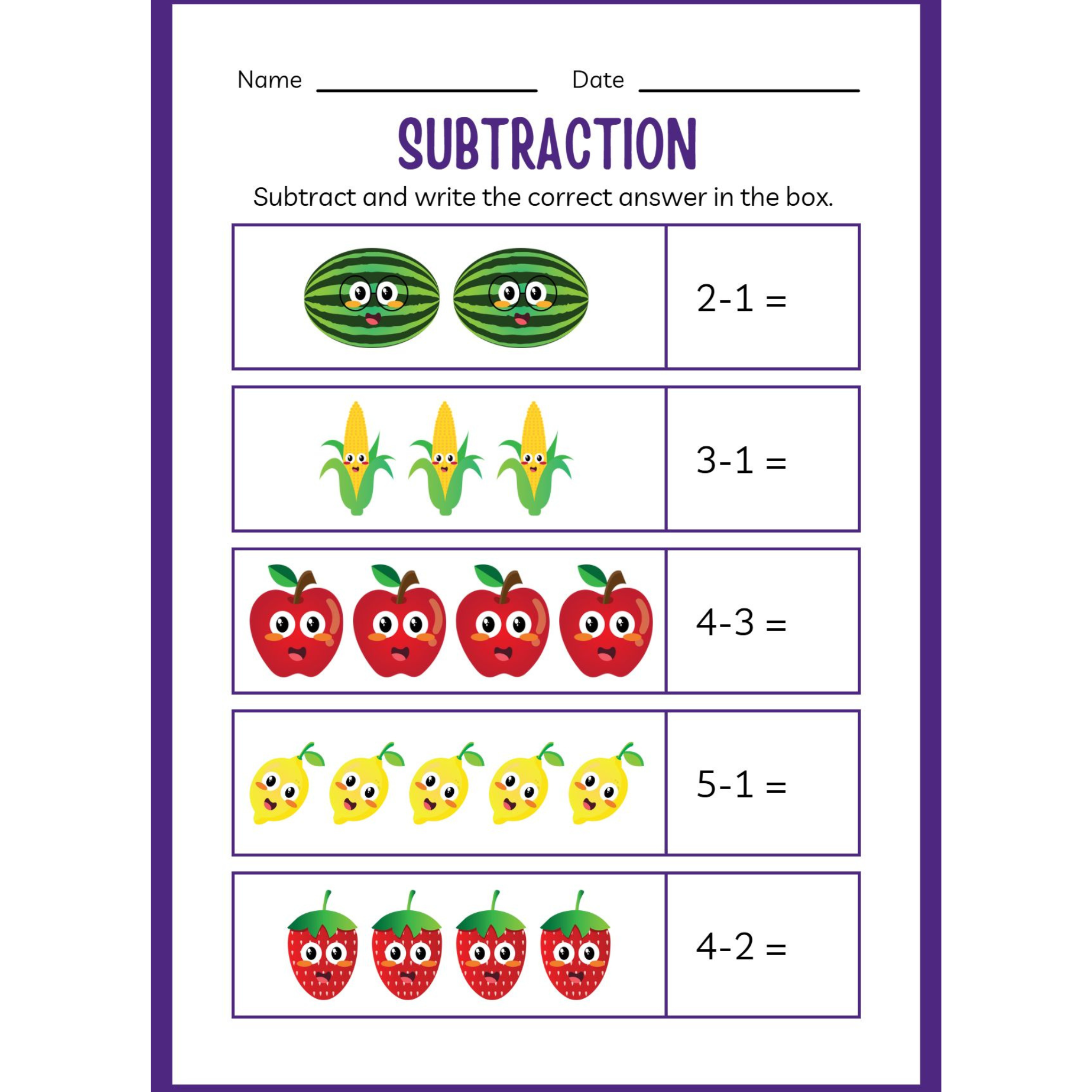 Kindergarten Subtraction Workbook